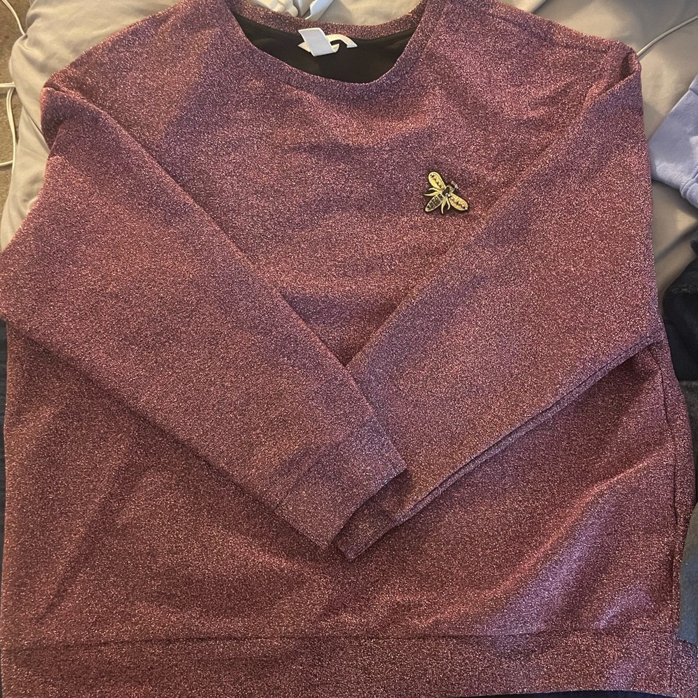 H&M Pink Metallic Dragonfly Bug Patch Long Sleeve Top